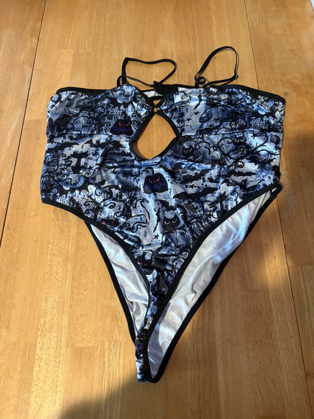 Halloween Spooky Goth Women's One Piece Swimsuit Multicolor Size 4XL Plus Bat
